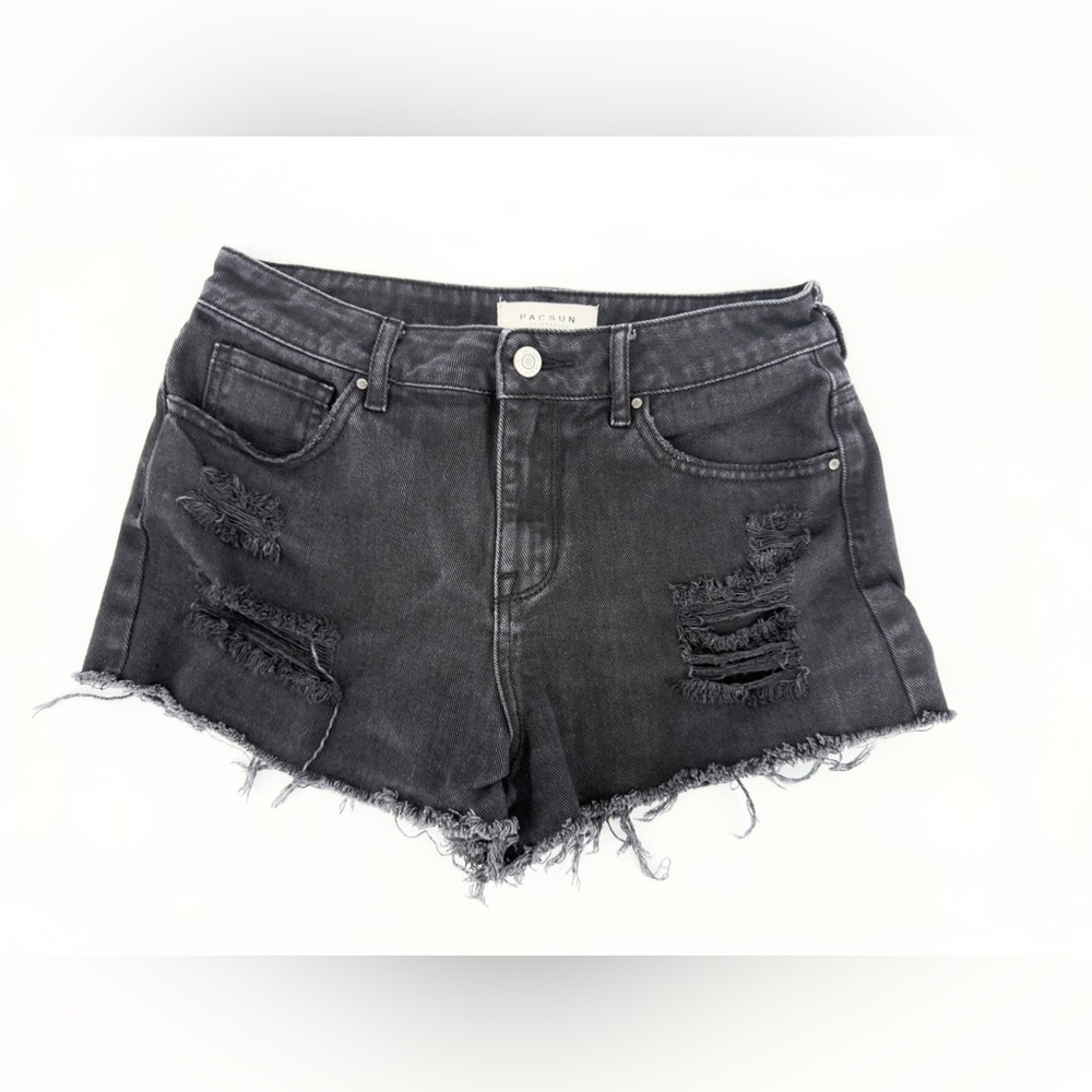 PacSun Black Distressed Denim Jean Shorts Size 25